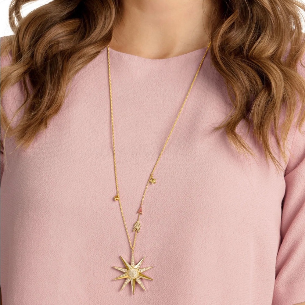 NIB Swarovski Lucky Goddess Star Multi-Colored Gold Plating Pendant Necklace